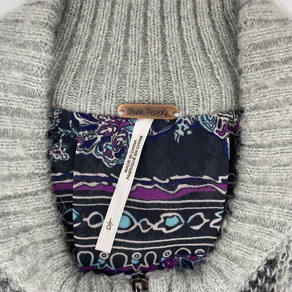 Free People Plaid Cardigan Sweater Jacket Sz L Wool Alpaca Gray - Picture 9 of 10